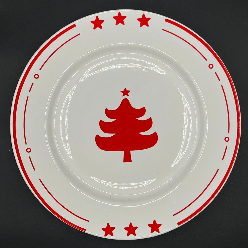 Elise for Elise Ceramic Christmas Plates Set of 2 Red White Tree Platters in Box